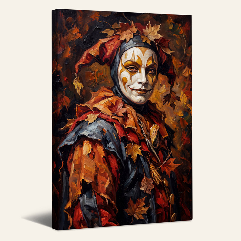Art mural sur toile, "Jester Portrait in Autumn Leaves", H 18 po x l 12 po