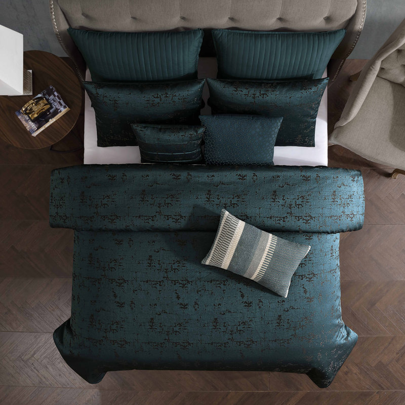 Ensemble d'édredon pour grand lit 9 pièces Dobbins Gold, Édredon grand + 2 taies d'oreiller, Bleu