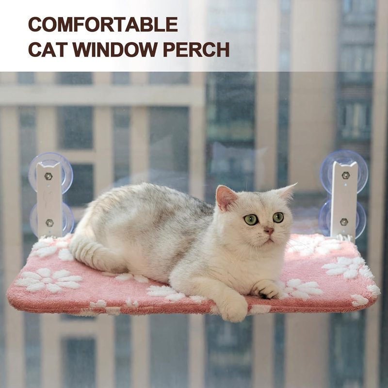 Mignon perchoir pour chat, hamac pour fenêtre pliable, rose | Lit de fenêtre sans cordon pour chats d'intérieur, housse de fleurs texturée 3D, ventouses robustes