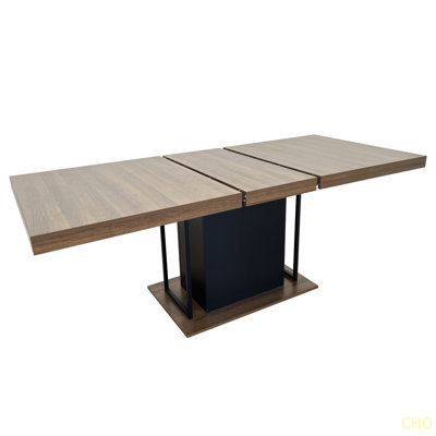 Rectangle Extendable Dining Table For 6-10 People Aged Effect Wood And 160-200 Cm