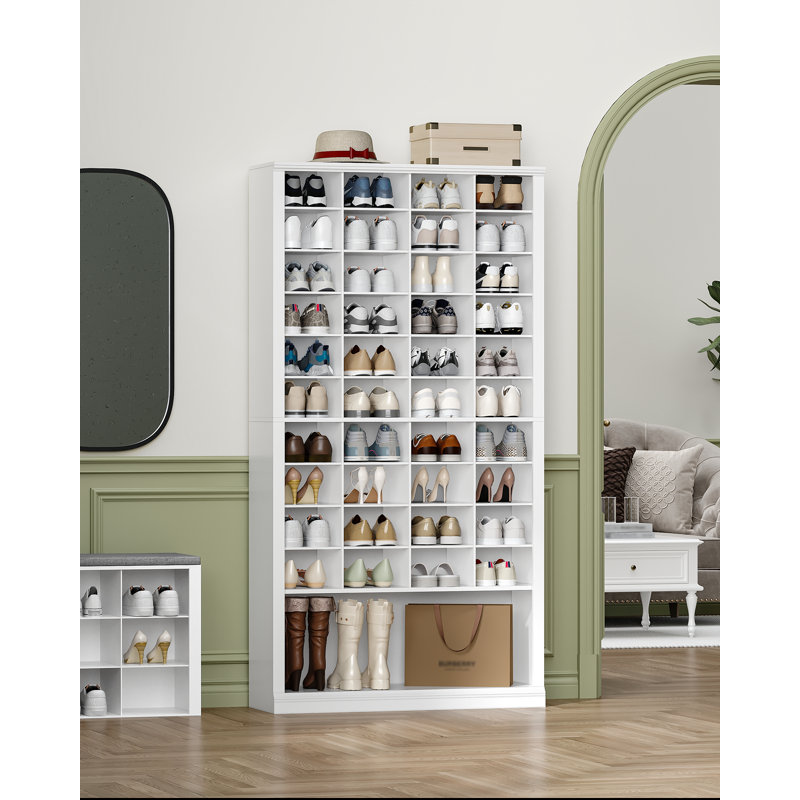 Rangement à chaussures 11 niveaux, armoire à chaussures haute avec casier, range-chaussures autoportant en bois, 40 à 44 paires, range-chaussures pour vestibule, chambre à coucher, blanc