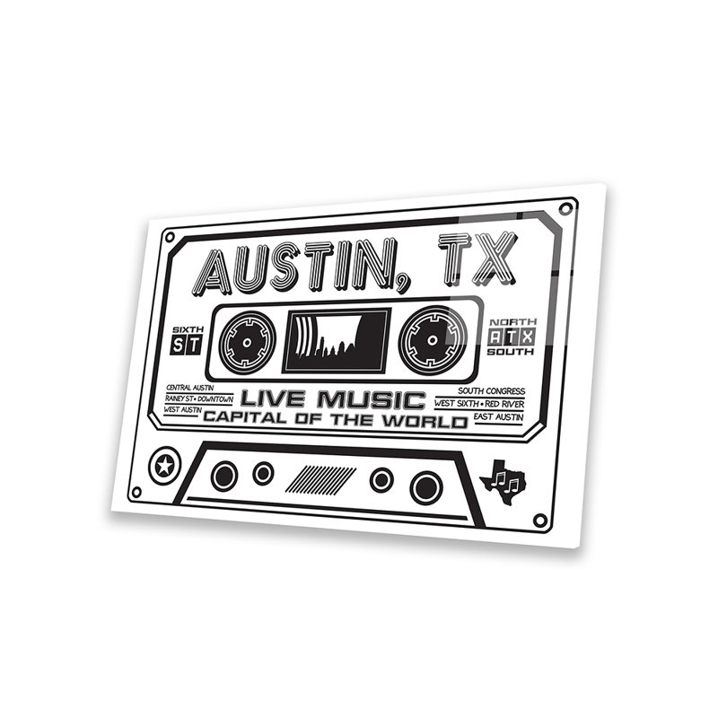 Austin Texas, impression sur cassette sur verre acrylique, H 16 po x l 24 po x P 0,25 po
