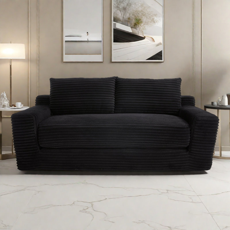 Convertible 2-in-1 Loveseat Sofa Bed With Memory Foam & Steel Frame, Black