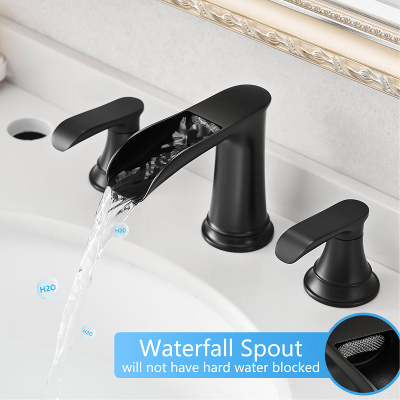 Ensemble de mélangeur de lavabo surdimensionné 8 pouces - noir avec corps en laiton massif et robinet de lavabo de salle de bain escamotable à 2 poignées