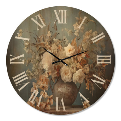 Oversized Floral Minimalist Wooden Wall Clock – Elegant Minimalism Flower Vase in Every Season