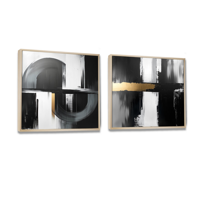 «Abstract Golden Drift Of The Dark Side III» - décoration murale moderne - art mural abstrait 2 pièces, H 30 po x l 61 po