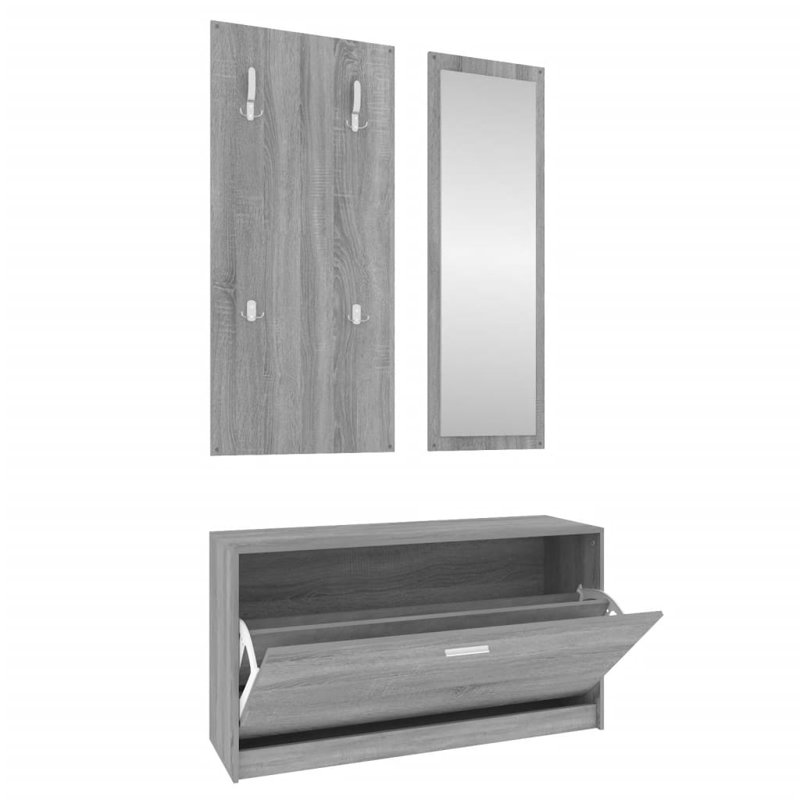 Hall Tree 203.2cm Wide with Shoe Storage, Light Grey