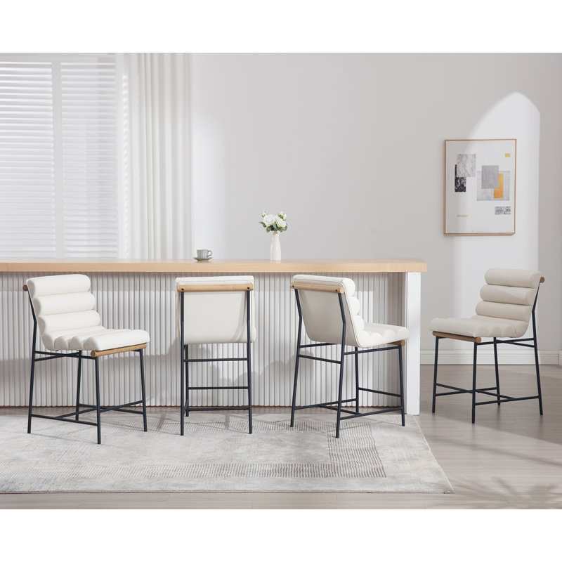 Mutsuo Upholstered Faux Leather Counter Stool with Metal Frame Chic Arm-less Counter Height Bar Stool for Coffee Bar/Kitchen Island