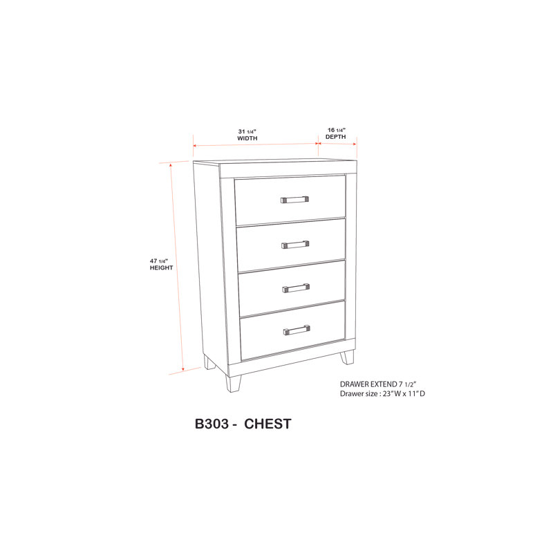 Commode antique 4 tiroirs avec profil mince