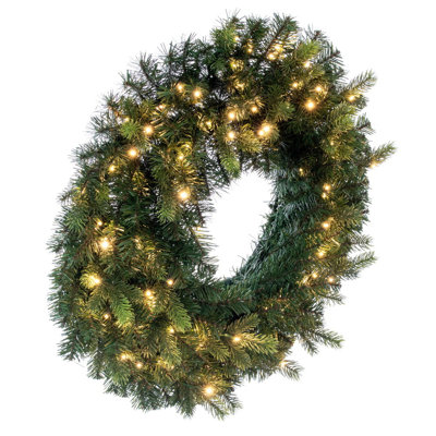  Couronne de sapin artificielle 30 po pré-éclairée avec 100 lumières DEL coaxiales à basse tension de 6 mm à changement de couleur 3 mm Welch Fraser