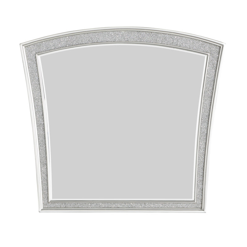 Exquisite Platinum-Finished Mirror With Sparkling Rhinestone Inlays And Expansive Viewing Area For Any Room.