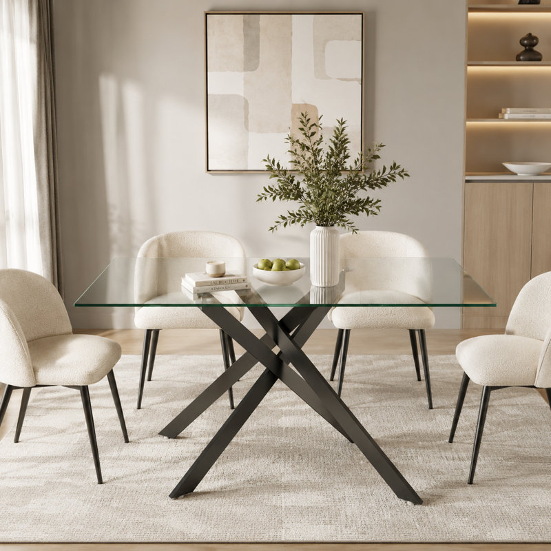 Table de salle à manger rectangulaire en verre trempé de 130 cm (51,18 po), table de cuisine moderne avec pieds en métal pour salle à manger et salon