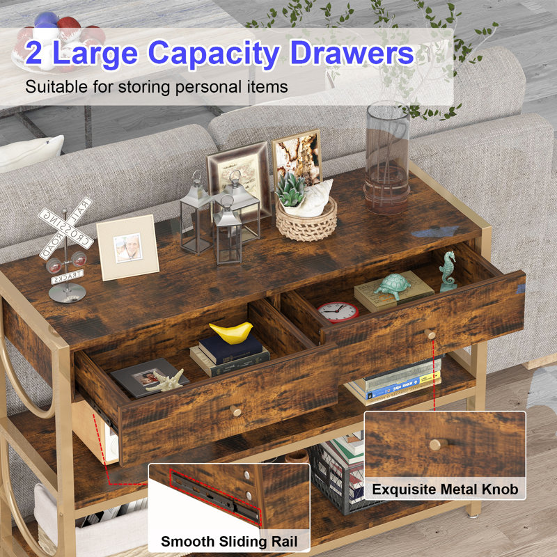Console Table With Drawer Shelves Narrow Entryway Table With Storage Metal Frame Sofa Table