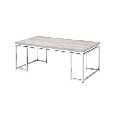 Rectangular Coffee Table With Solid Wood Top And Modern Stylish Metal Sled Base Table,