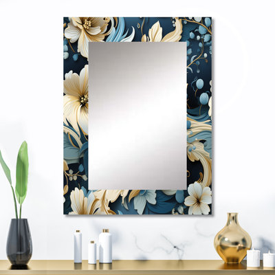 Anelisa Paisley Elegance Blue And Beige - Floral Decorative Mirror, Cottage Wall Mirror, Printed Metal Art