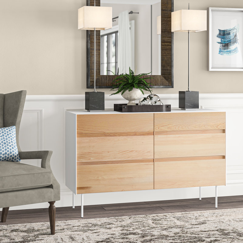 Clad 6 - Drawer Dresser, White/Hickory