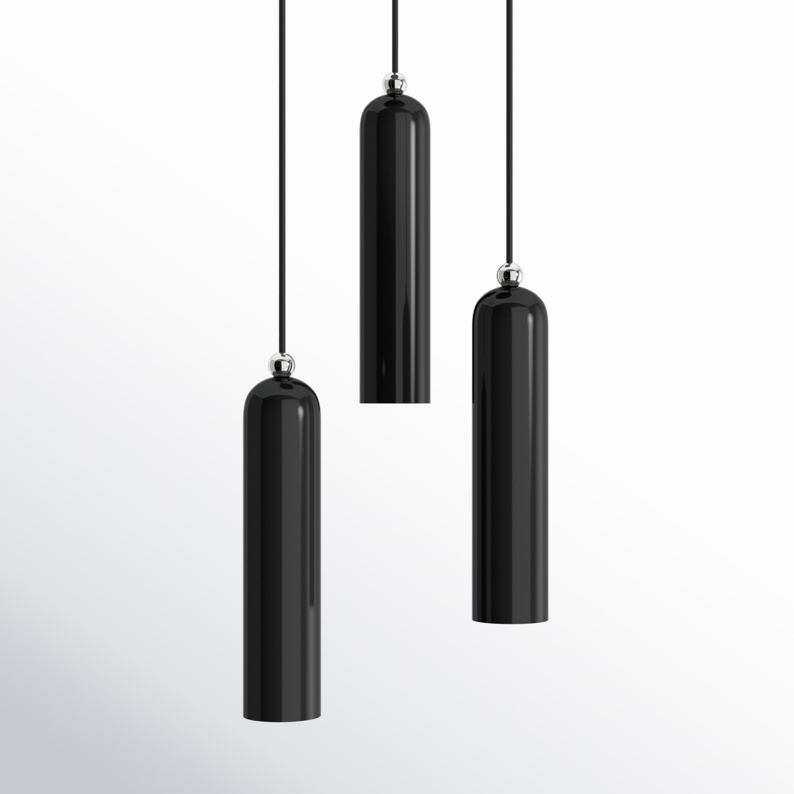 Halle 3 Light Metal Dimmable Pendant, Shiny Black