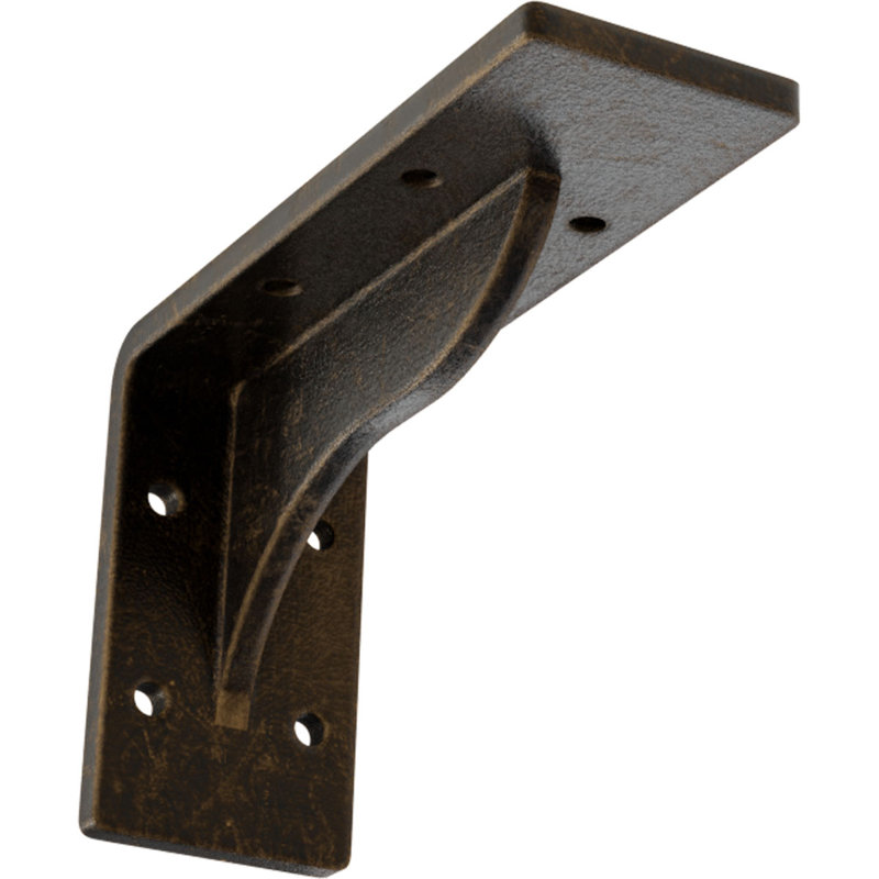 2"W x 6"D x 3 3/4"H Embrey Steel Bracket, Antiqued Brass, Antiqued Brass, 3.75" H x 2" W x 6" D