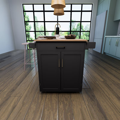 Black Kitchen Island Rolling Cart With 1 Drawer And 2 Doors With Adjustable Shelves And Towel Rack by Winston Porter