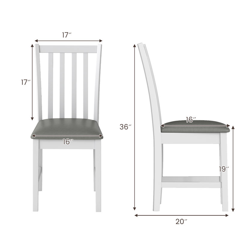 Gymax Wooden Dining Chair Set of 4 w/Rubber Wood Frame & Padded Seat & Curved Back White, Gray, 4, White
