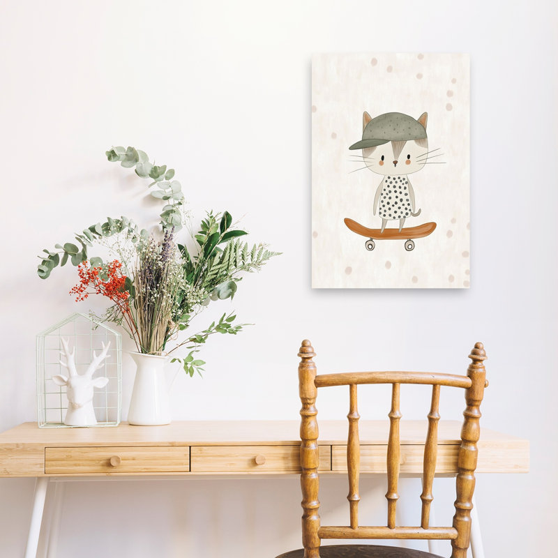 Cool Cat Skater Playful Whimsical Contemporary Cat Wall Art Print 1 Piece Wrapped Canvas Wall Art, 60.96cm H x 40.64cm W