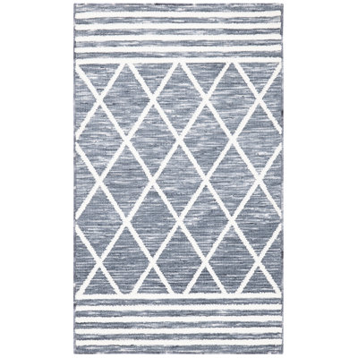 Tapis rectangulaire en polyester tissé à la machine gris / ivoire