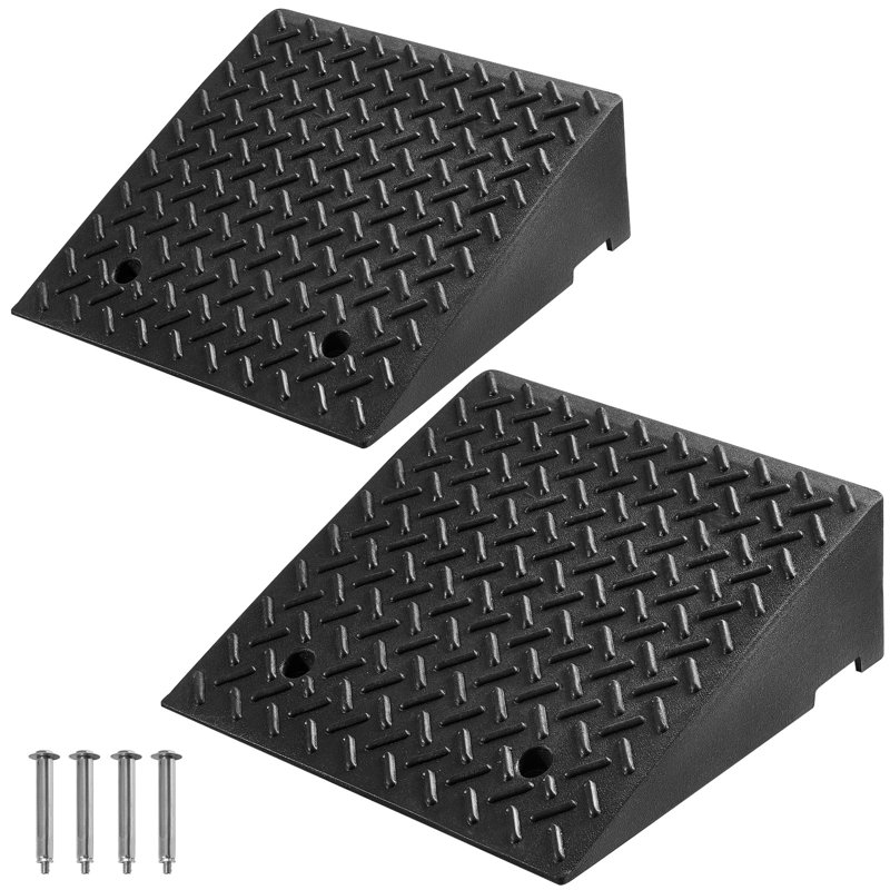 Rampe de bordure en caoutchouc 20,47 po x 20,47 po x 9,84 po, paquet de 2 rampes de bordure en caoutchouc noir, capacité de 7 000 lb avec canal de drainage pour garages