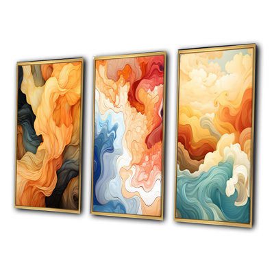 " Colorful Euphoria Vintage Waves Braking " by Designart 3 - Pieces