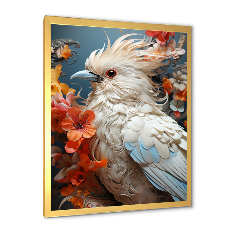 Bird Feathery Symphony sur toile, Cadre doré simple, H 32 po x l 24 po x P 1 po