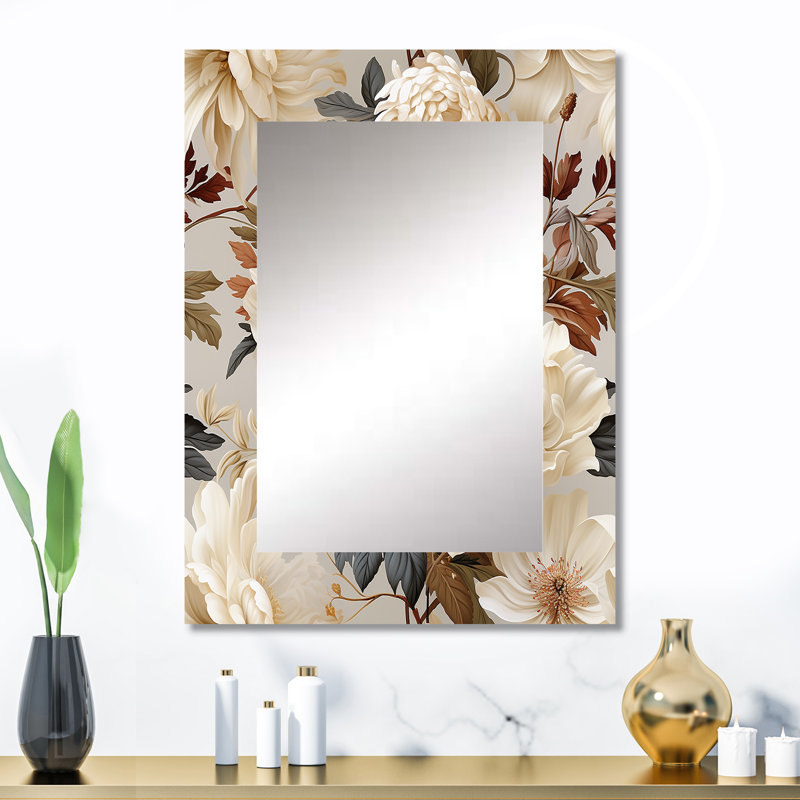 Stamo beige doux neutre pivoines élégance - miroir floral, miroir mural floral unique, impression d'art en métal