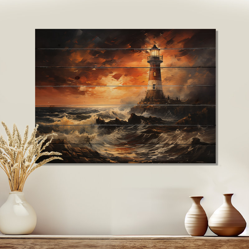 Phare du Danemark, lueur sur bois, H 10 po x l 20 po x P 0,78 po