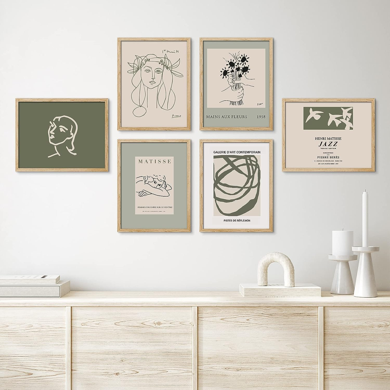 SIGNLEADER Framed Green Matisse Portrait Flower Wall Art, Set Of 6 ...