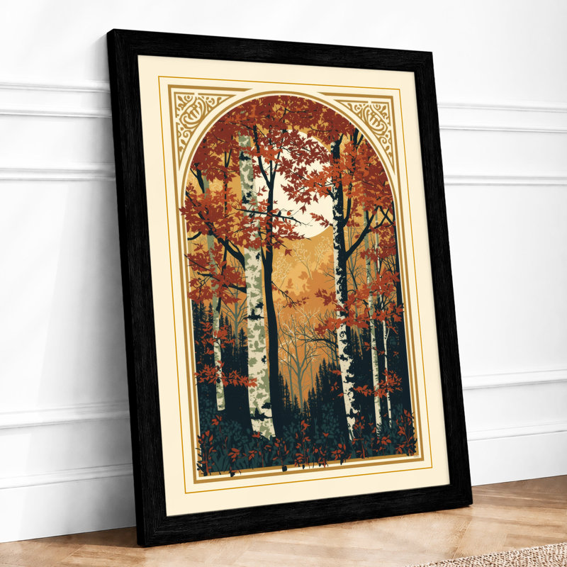 Birches in Arched Frame Art Deco - Framed Print, Black, A3 - 42.0 x 29.7 cm