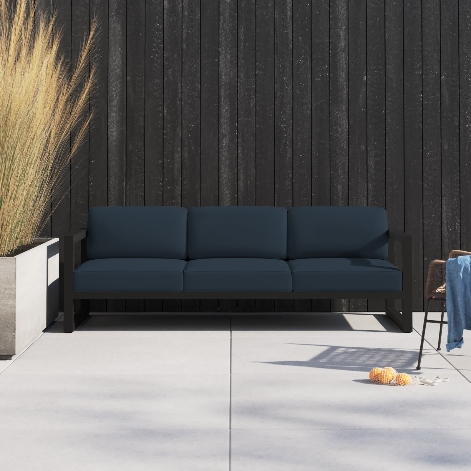 Smith 84" Sunbrella® Patio Sofa, Spectrum Indigo, Black
