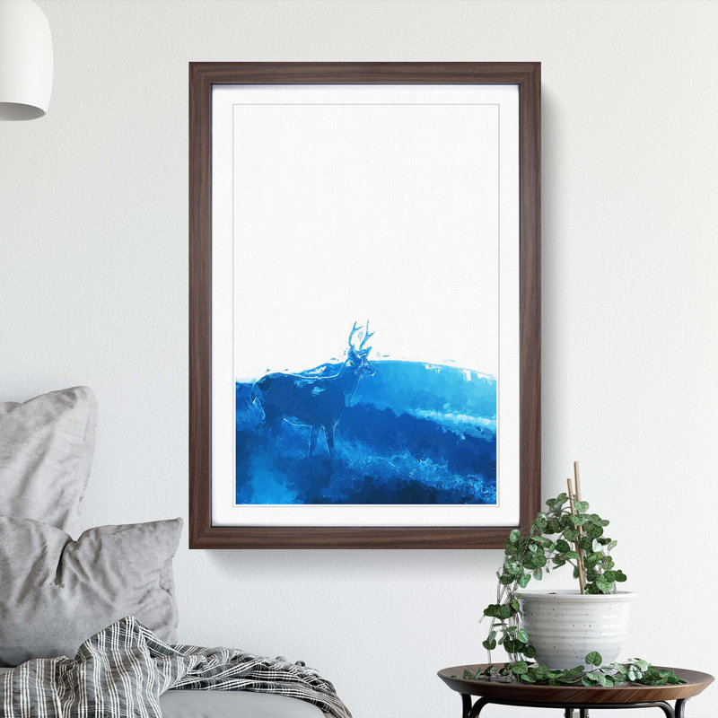 Deer upon the Hill in Abstract - Picture Frame Graphic Art Print, Walnut Framed, 65cm H x 48cm W x 2cm D