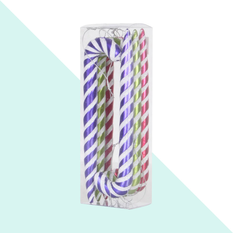 Ornement en forme de canne à sucre 7,5 po, Mauve / lime / cerise