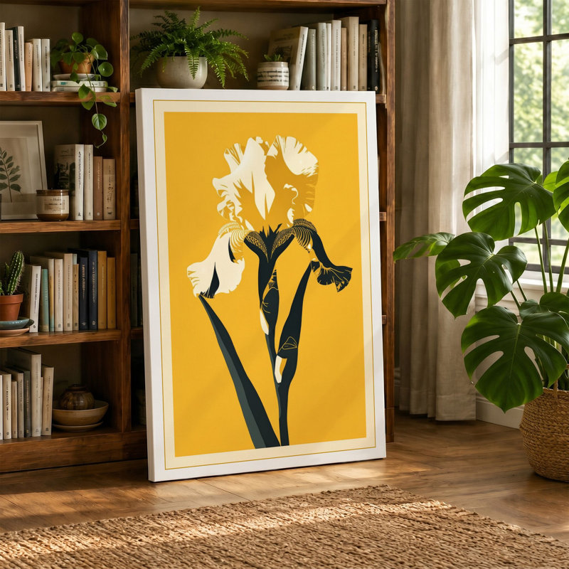 Iris in Gold Botanical - Wrapped Canvas, 36x24 - 91.4 x 61.0 cm, Terracotta Border