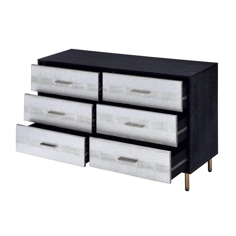 Commode Myles à finition noire, argentée et dorée