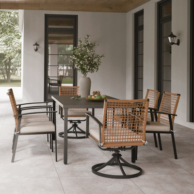 6 - Person Rectangular Outdoor Swivel Dining Set with Cushions