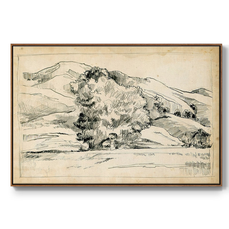 Croquis de montagne II, Pas de tapis, Toile avec cadre noyer, H 17 po x l 25 po x P 2 po