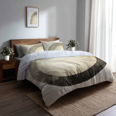 Cream Circle Echo I Bedding Set of 3 - Neutral Circle Bedding Set