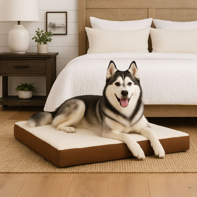 PETMAKER 44in Memory Orthopedic Foam Dog Bed - Pet Bed for Large Dogs with Machine Washable Sherpa Top Cover, Brown