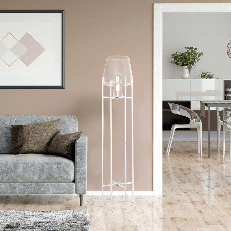 61"H Nadia Glass Bowl Modern Floor Lamp, White, Clear