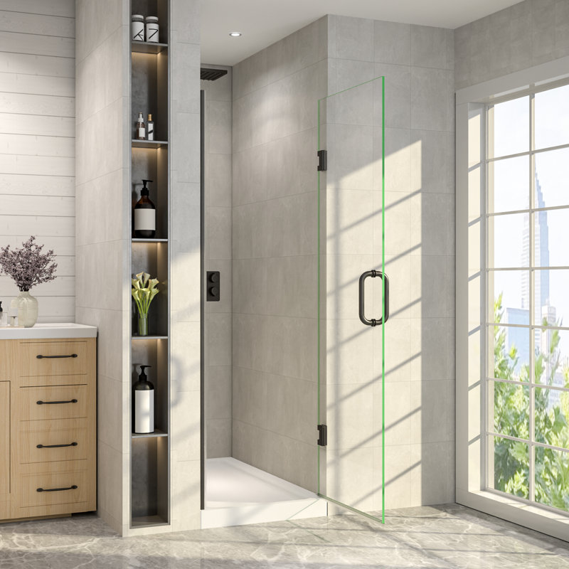 Porte de douche à double charnière sans cadre 28 po x 72 po de hauteur avec verre transparent