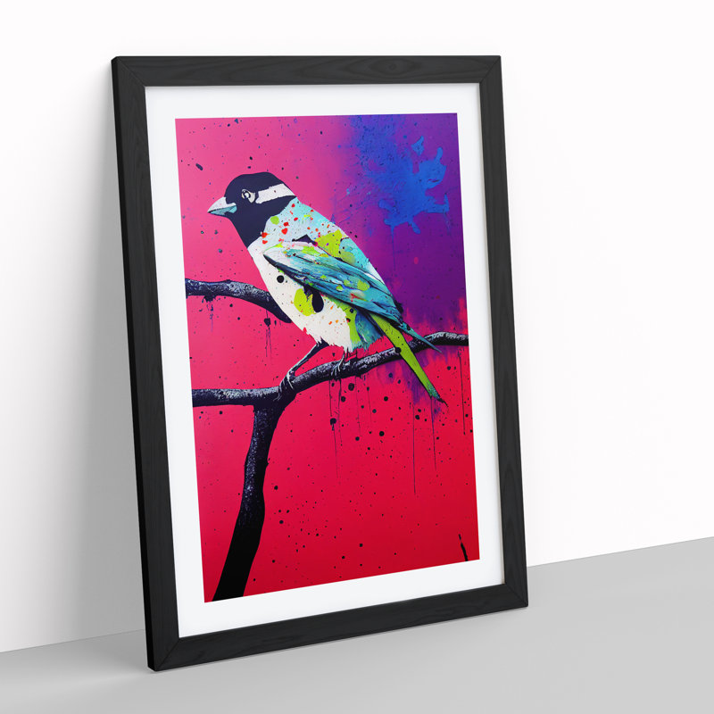 Splashed Bird No.3 Abstract - Wall Art, Black Framed, 66cm H x 48cm W, White