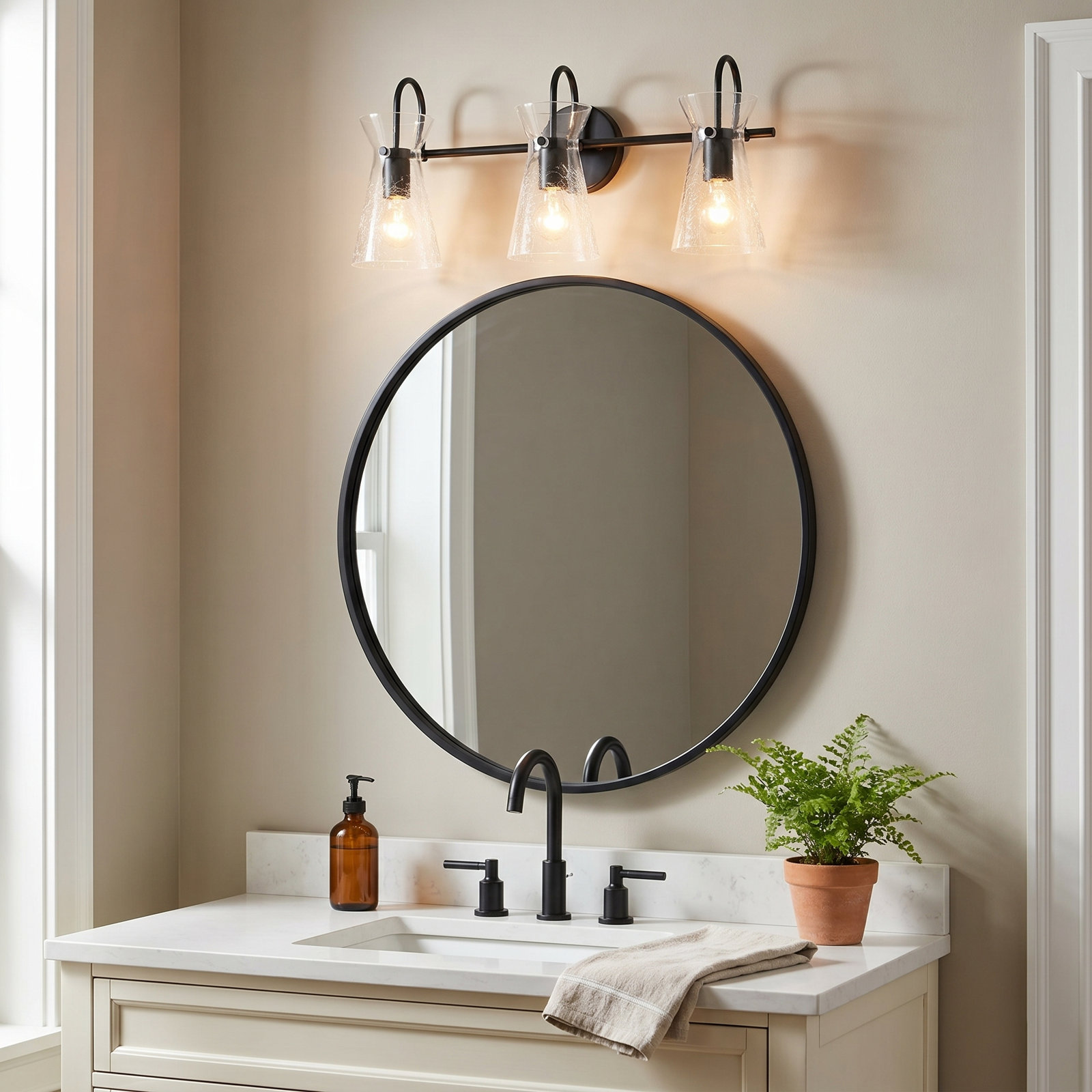 3 Light Crackled Dimmable Vanity Light