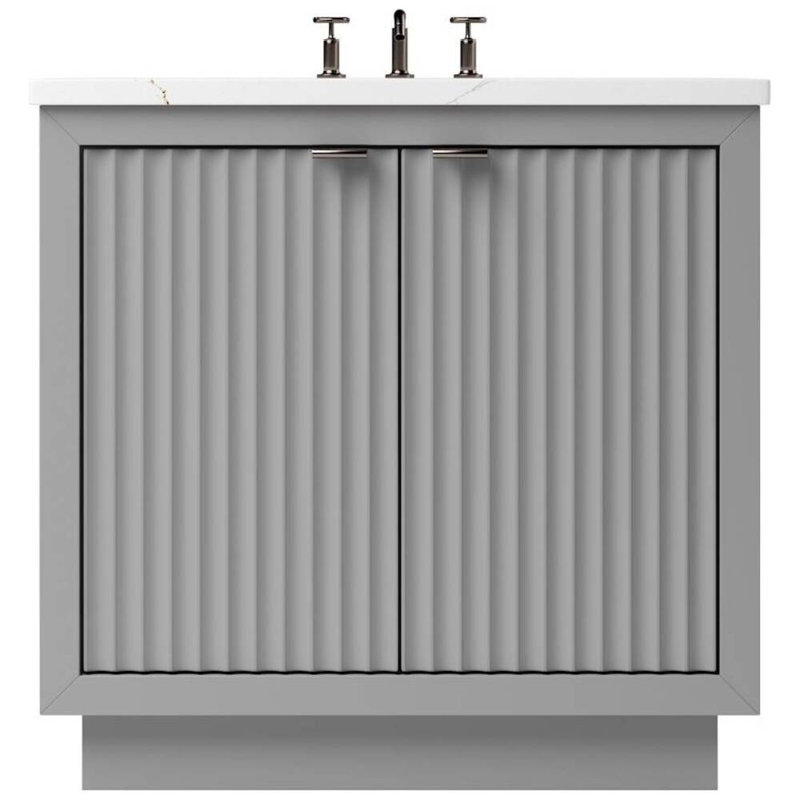 Meuble-lavabo simple Lecrieu, 30", Gris platine, Bronze champagne