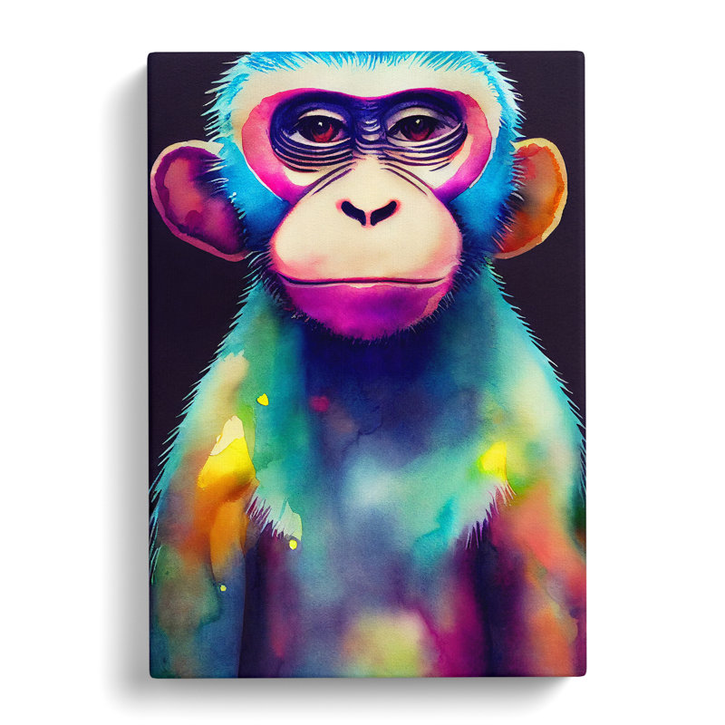 Neon Monkey No.5 - Wrapped Canvas, 76cm H x 50cm W x 3cm D