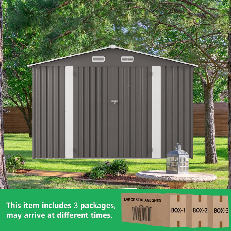 Grande remise en métal 10 x 12 pi avec double porte et deux fenêtres translucides pour l'extérieur