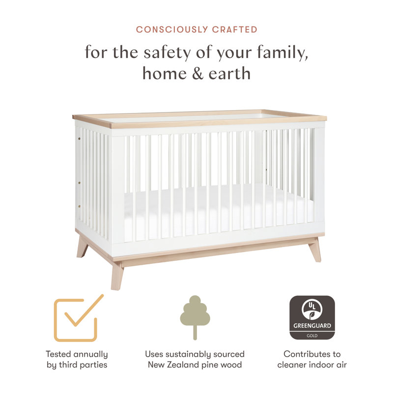 Scoot 3-in-1 Convertible Crib, White/Washed Natural